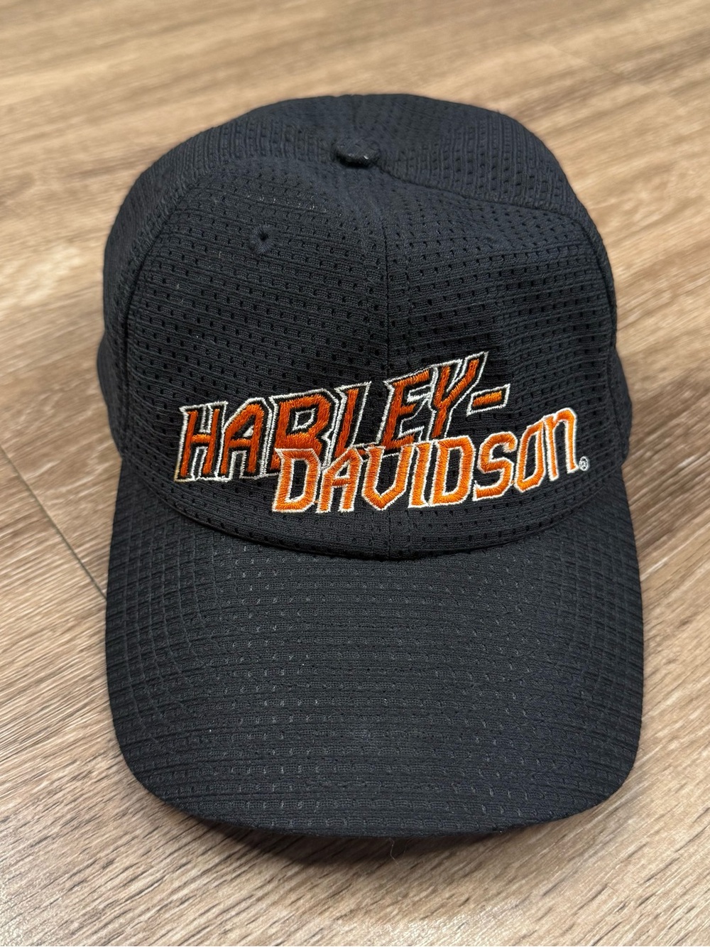 Vintage Harley-Davidson Black Cap with Orange & White Script